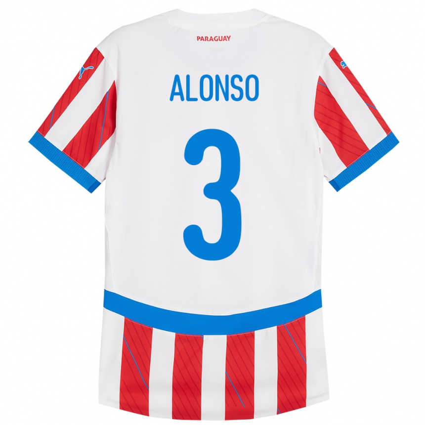 Niño Fútbol Camiseta Paraguay Lorena Alonso #3 Blanco Rojo 1ª Equipación 24-26 Argentina