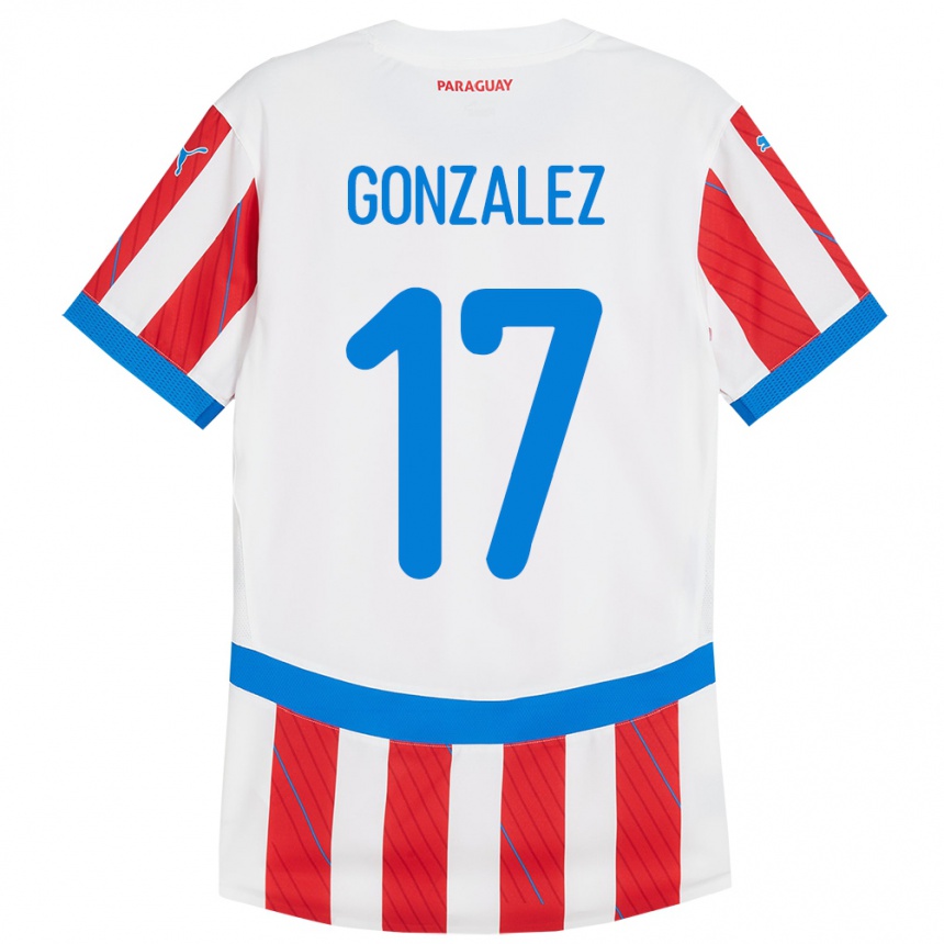 Niño Fútbol Camiseta Paraguay Lourdes González #17 Blanco Rojo 1ª Equipación 24-26 Argentina