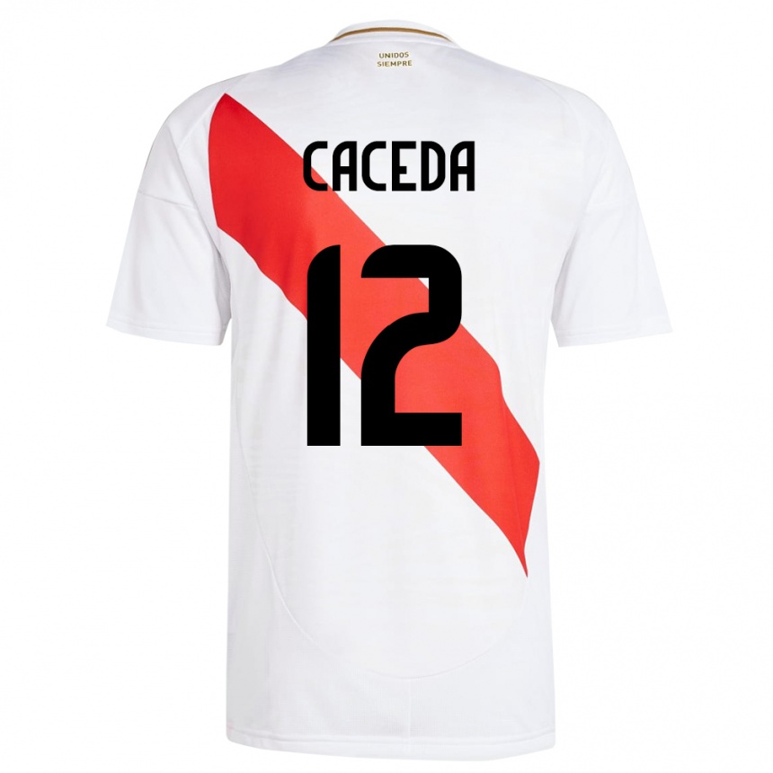 Niño Fútbol Camiseta Perú Carlos Cáceda #12 Blanco 1ª Equipación 24-26 Argentina