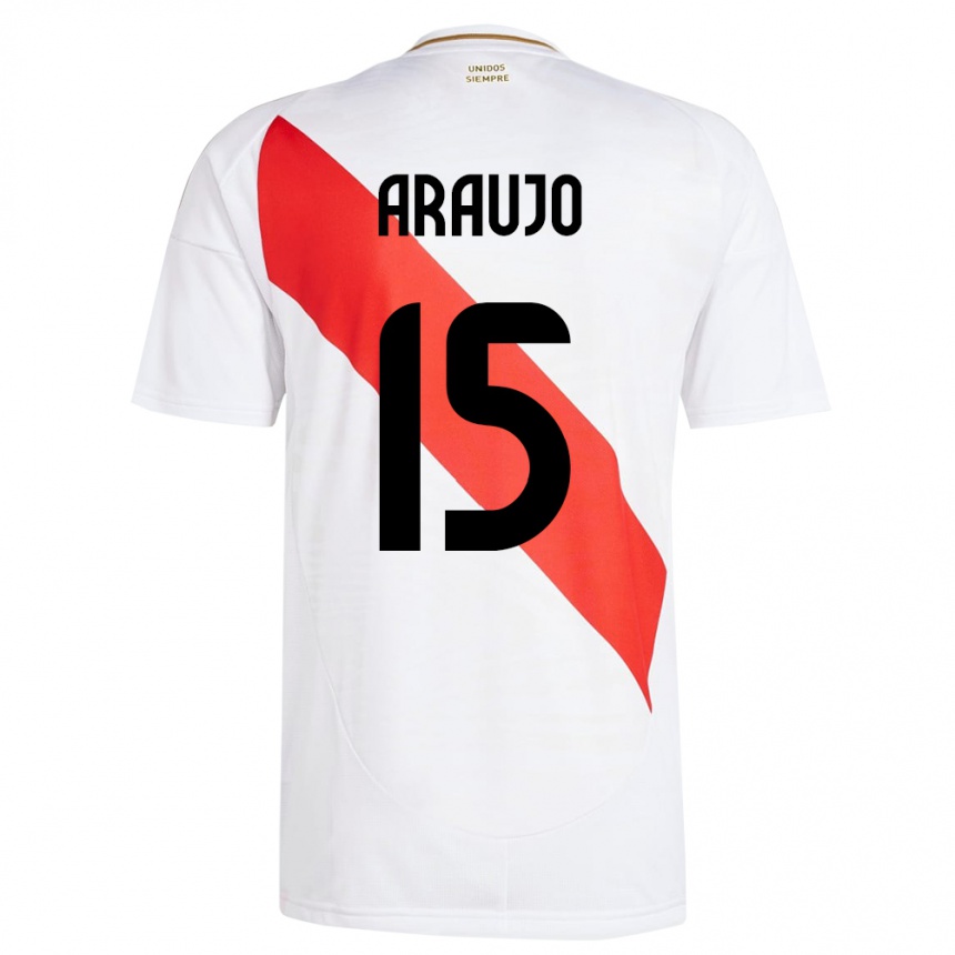 Niño Fútbol Camiseta Perú Miguel Araujo #15 Blanco 1ª Equipación 24-26 Argentina