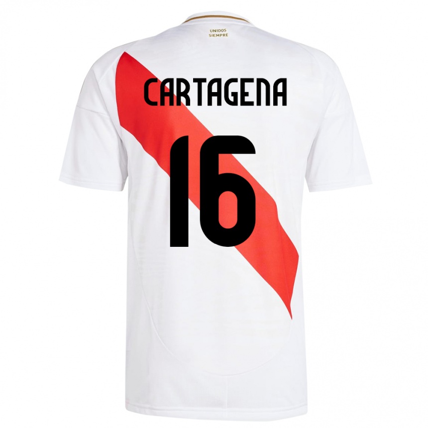 Niño Fútbol Camiseta Perú Wilder Cartagena #16 Blanco 1ª Equipación 24-26 Argentina