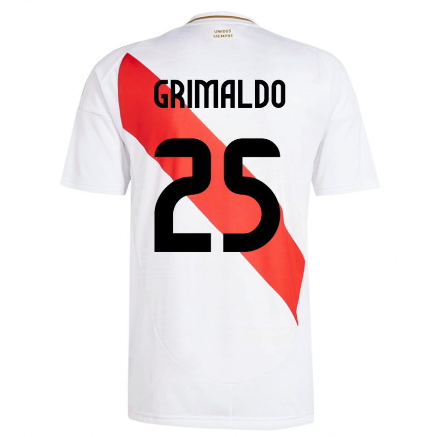 Niño Fútbol Camiseta Perú Joao Grimaldo #25 Blanco 1ª Equipación 24-26 Argentina