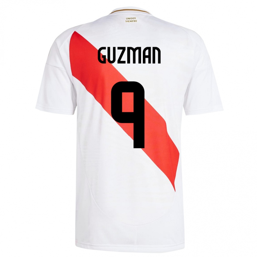 Niño Fútbol Camiseta Perú Víctor Guzmán #9 Blanco 1ª Equipación 24-26 Argentina