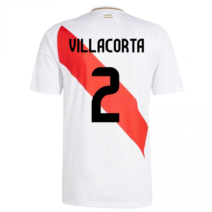 Niño Fútbol Camiseta Perú Anderson Villacorta #2 Blanco 1ª Equipación 24-26 Argentina