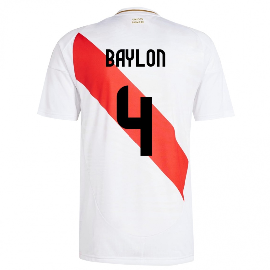 Niño Fútbol Camiseta Perú Luis Baylón #4 Blanco 1ª Equipación 24-26 Argentina