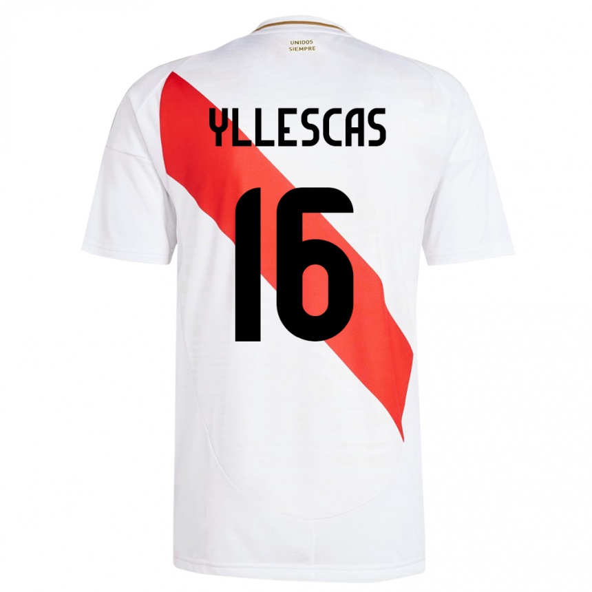 Niño Fútbol Camiseta Perú Jhosenffer Yllescas #16 Blanco 1ª Equipación 24-26 Argentina