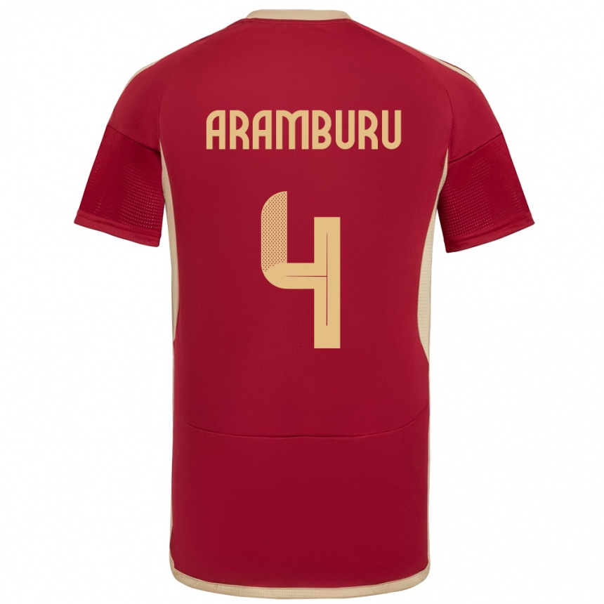 Niño Fútbol Camiseta Venezuela Jon Aramburu #4 Borgoña 1ª Equipación 24-26 Argentina