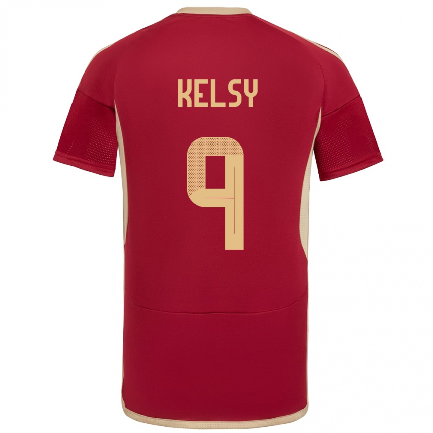 Niño Fútbol Camiseta Venezuela Kevin Kelsy #9 Borgoña 1ª Equipación 24-26 Argentina