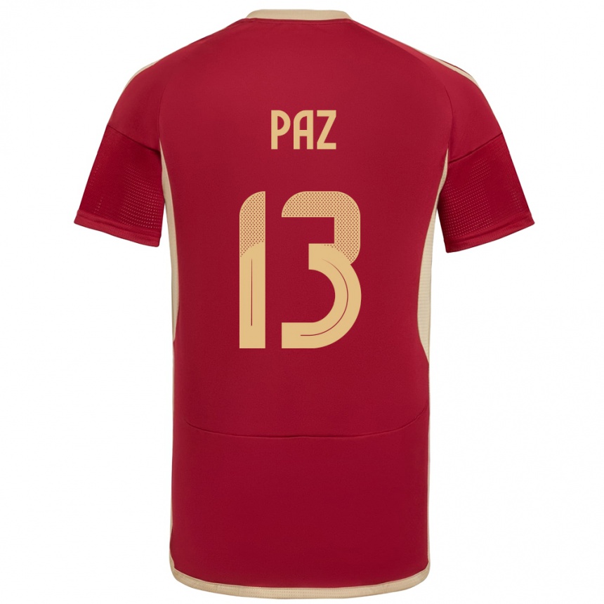 Niño Fútbol Camiseta Venezuela Jesús Paz #13 Borgoña 1ª Equipación 24-26 Argentina