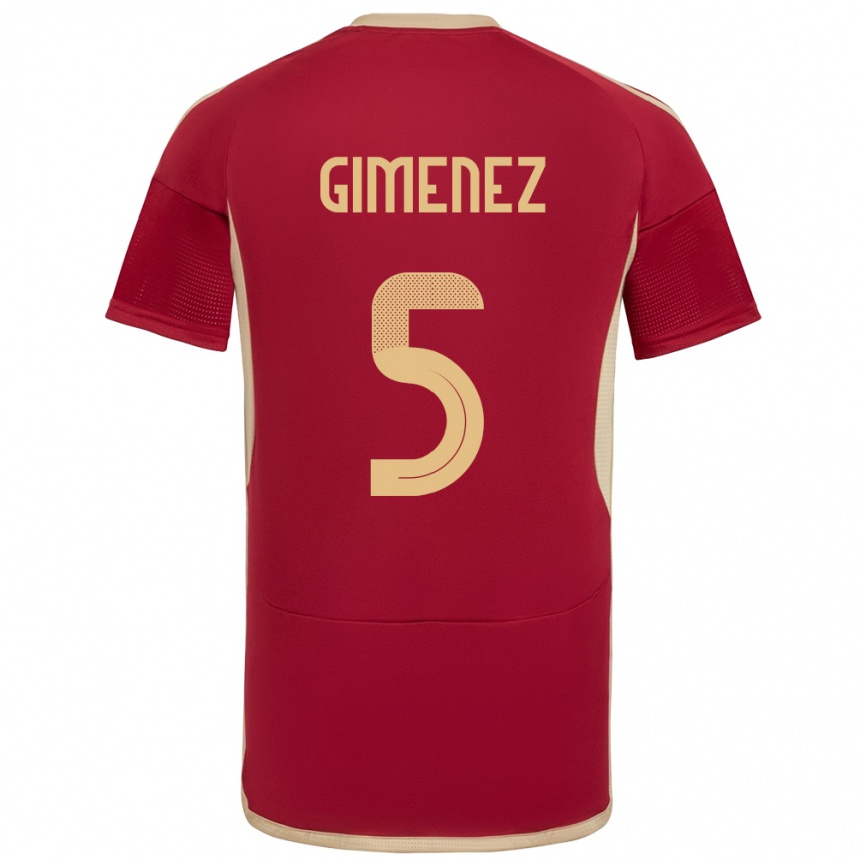 Niño Fútbol Camiseta Venezuela Yenifer Giménez #5 Borgoña 1ª Equipación 24-26 Argentina