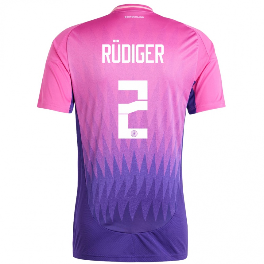 Niño Fútbol Camiseta Alemania Antonio Rudiger #2 Rosado Morado 2ª Equipación 24-26 Argentina