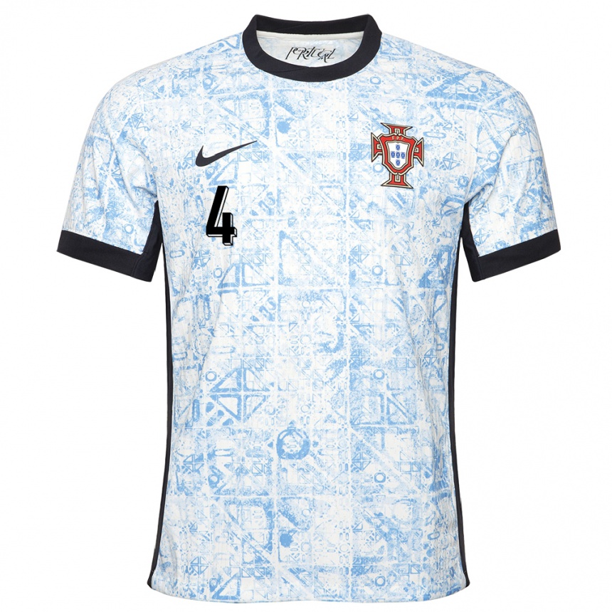 Niño Fútbol Camiseta Portugal Gabi Bras #4 Crema Azul 2ª Equipación 24-26 Argentina