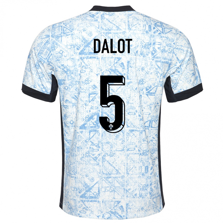 Niño Fútbol Camiseta Portugal Diogo Dalot #5 Crema Azul 2ª Equipación 24-26 Argentina