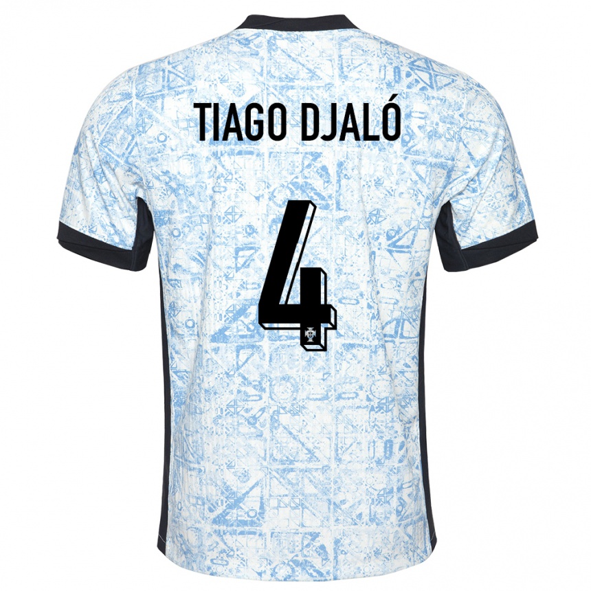 Niño Fútbol Camiseta Portugal Tiago Djalo #4 Crema Azul 2ª Equipación 24-26 Argentina