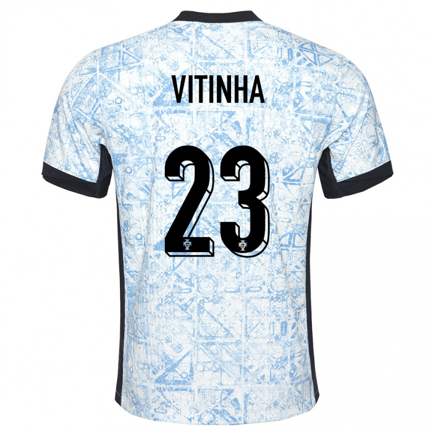 Niño Fútbol Camiseta Portugal Vitinha #23 Crema Azul 2ª Equipación 24-26 Argentina