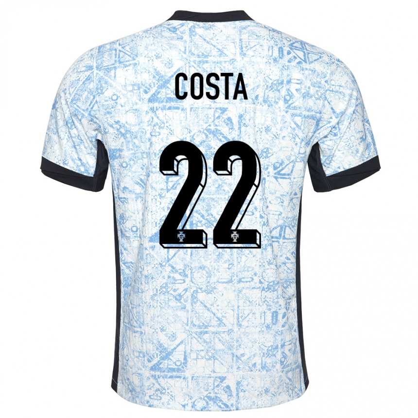 Niño Fútbol Camiseta Portugal Diogo Costa #22 Crema Azul 2ª Equipación 24-26 Argentina