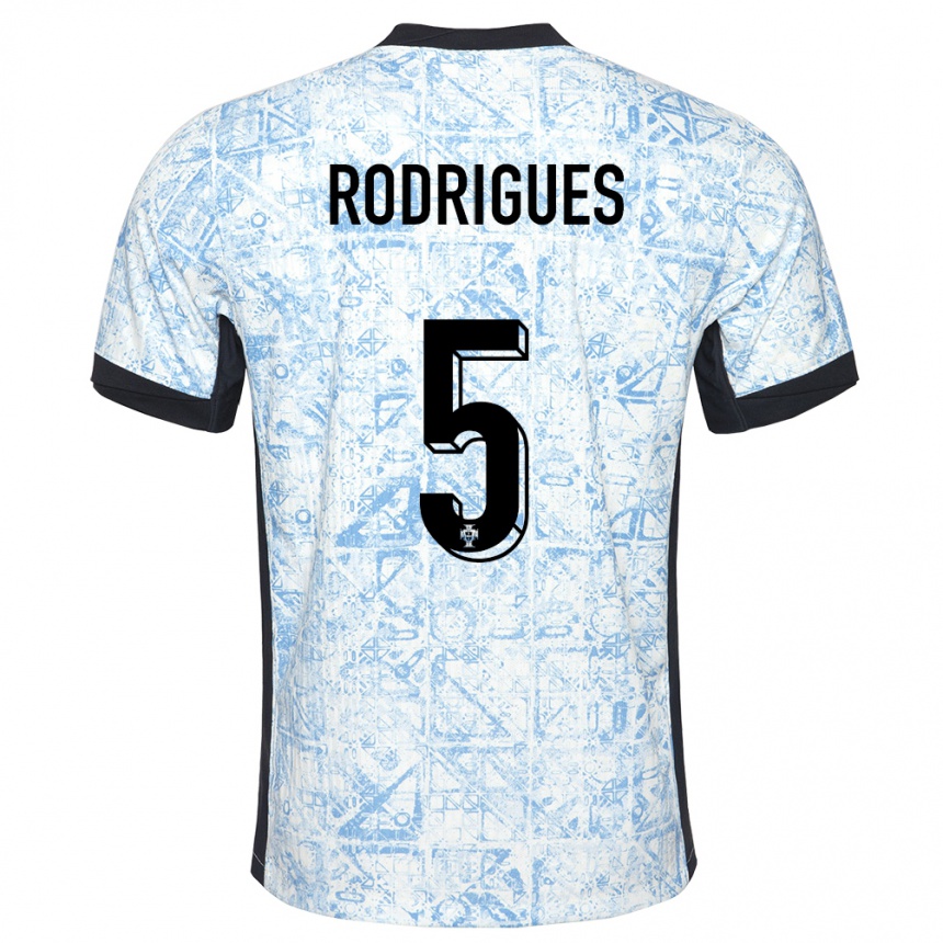 Niño Fútbol Camiseta Portugal Rafael Rodrigues #5 Crema Azul 2ª Equipación 24-26 Argentina