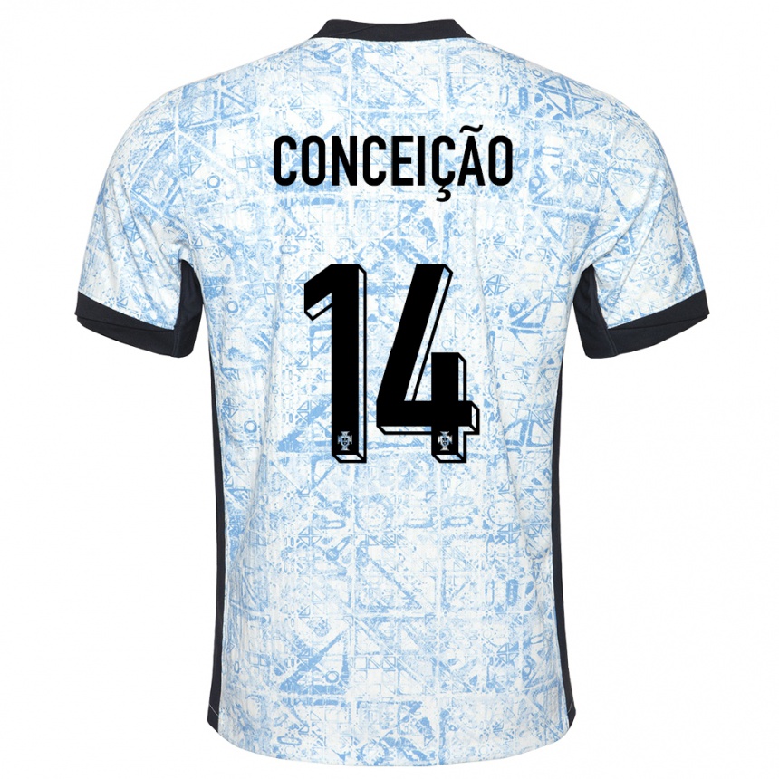 Niño Fútbol Camiseta Portugal Rodrigo Conceicao #14 Crema Azul 2ª Equipación 24-26 Argentina