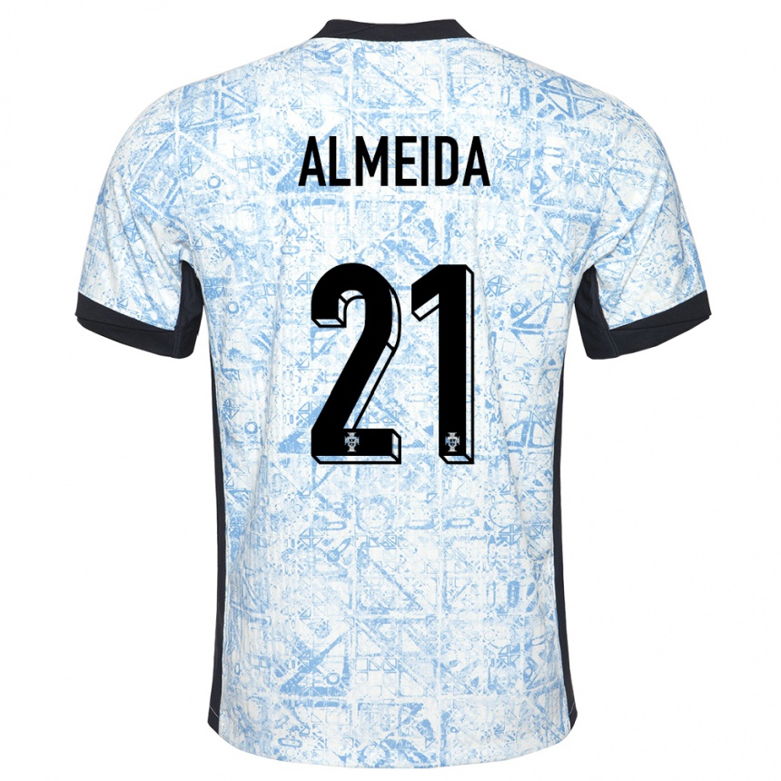 Niño Fútbol Camiseta Portugal Andre Almeida #21 Crema Azul 2ª Equipación 24-26 Argentina