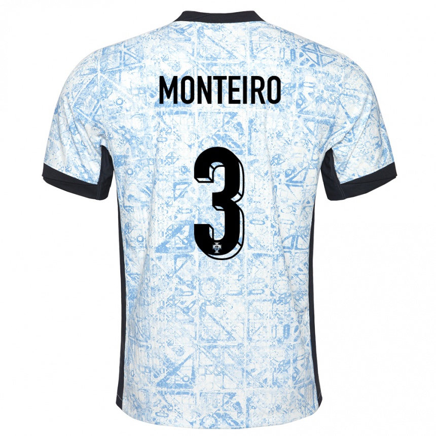 Niño Fútbol Camiseta Portugal Diogo Monteiro #3 Crema Azul 2ª Equipación 24-26 Argentina