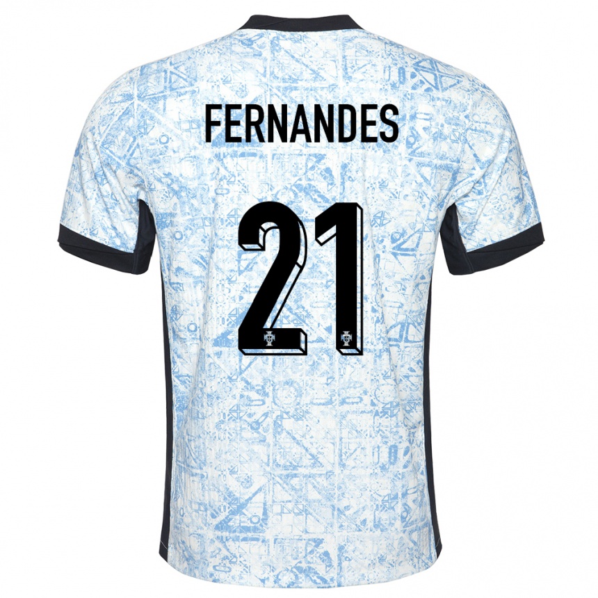 Niño Fútbol Camiseta Portugal Mateus Fernandes #21 Crema Azul 2ª Equipación 24-26 Argentina