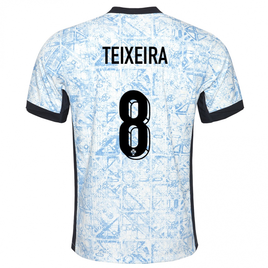 Niño Fútbol Camiseta Portugal Joao Teixeira #8 Crema Azul 2ª Equipación 24-26 Argentina