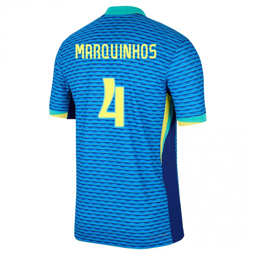 Niño Fútbol Camiseta Brasil Marquinhos #4 Azul 2ª Equipación 24-26 Argentina