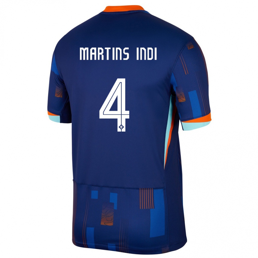 Niño Fútbol Camiseta Países Bajos Bruno Martins Indi #4 Azul 2ª Equipación 24-26 Argentina