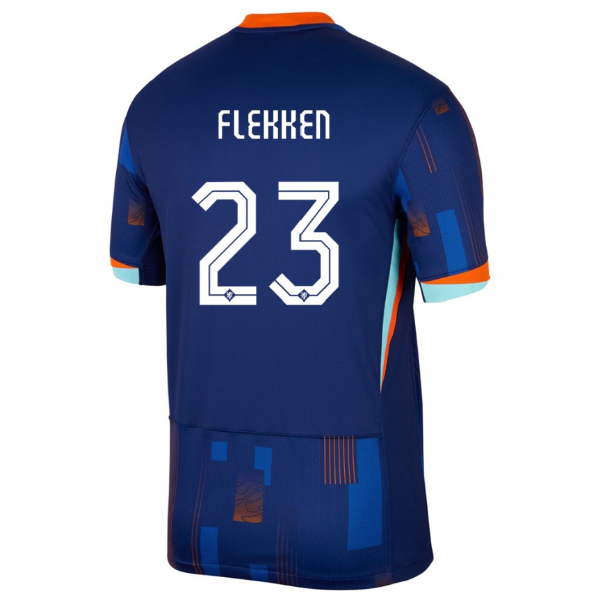 Niño Fútbol Camiseta Países Bajos Mark Flekken #23 Azul 2ª Equipación 24-26 Argentina