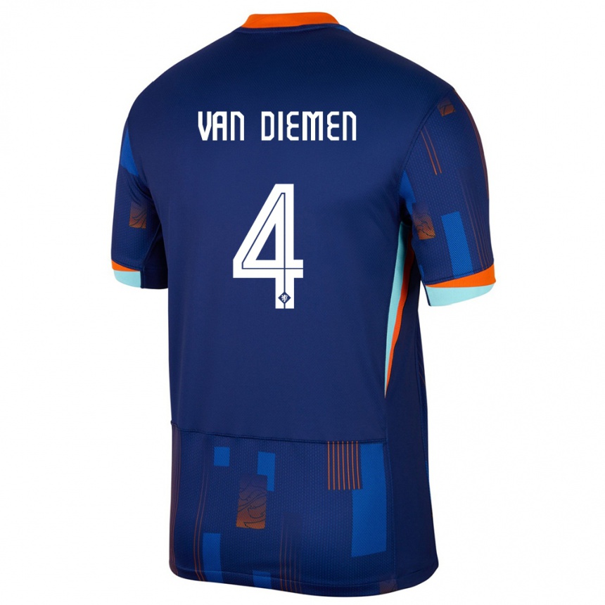 Niño Fútbol Camiseta Países Bajos Samantha Van Diemen #4 Azul 2ª Equipación 24-26 Argentina