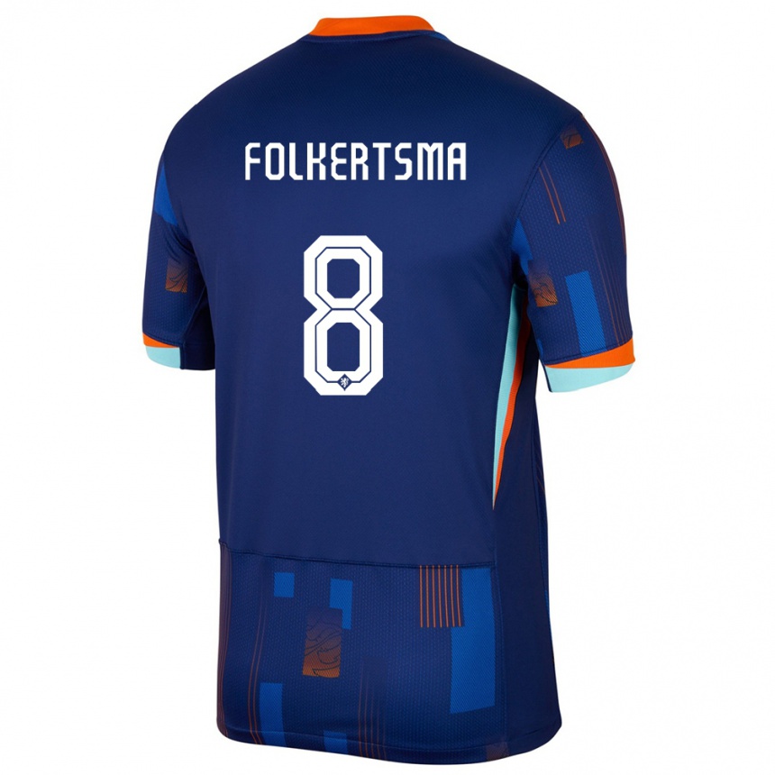 Niño Fútbol Camiseta Países Bajos Sisca Folkertsma #8 Azul 2ª Equipación 24-26 Argentina