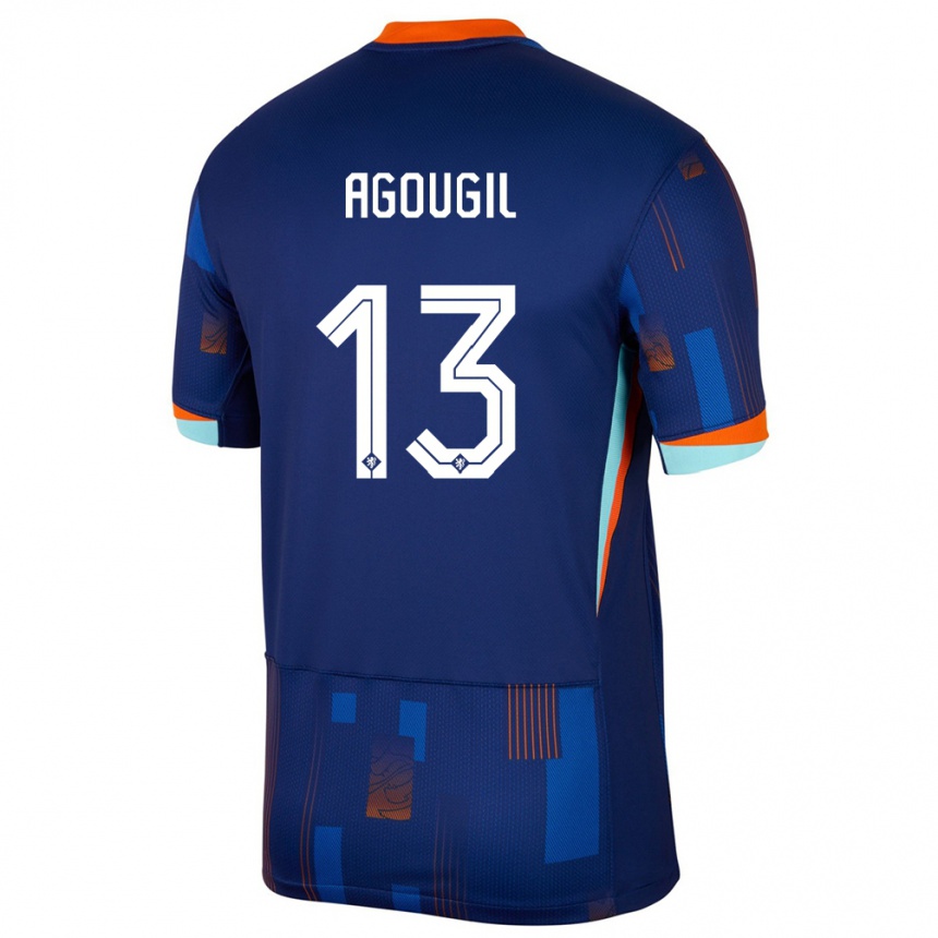 Niño Fútbol Camiseta Países Bajos Oualid Agougil #13 Azul 2ª Equipación 24-26 Argentina