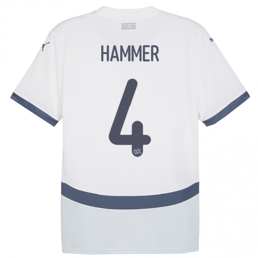 Niño Fútbol Camiseta Suiza Pascal Hammer #4 Blanco 2ª Equipación 24-26 Argentina