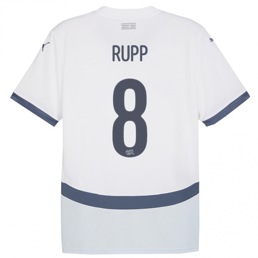 Niño Fútbol Camiseta Suiza Noah Rupp #8 Blanco 2ª Equipación 24-26 Argentina