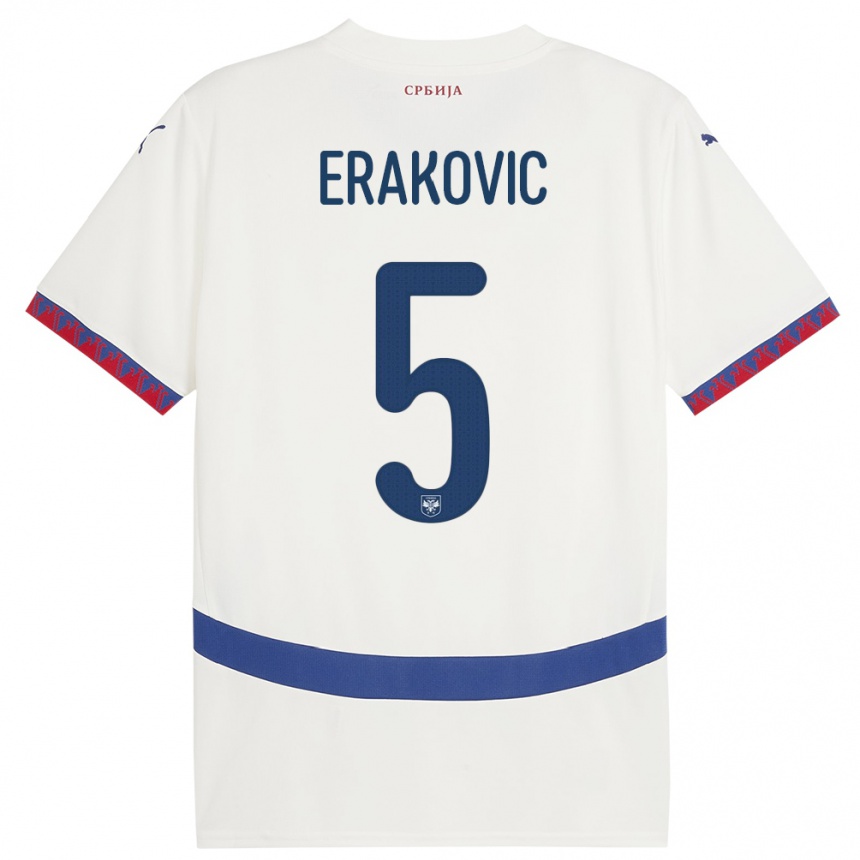 Niño Fútbol Camiseta Serbia Strahinja Erakovic #5 Blanco 2ª Equipación 24-26 Argentina