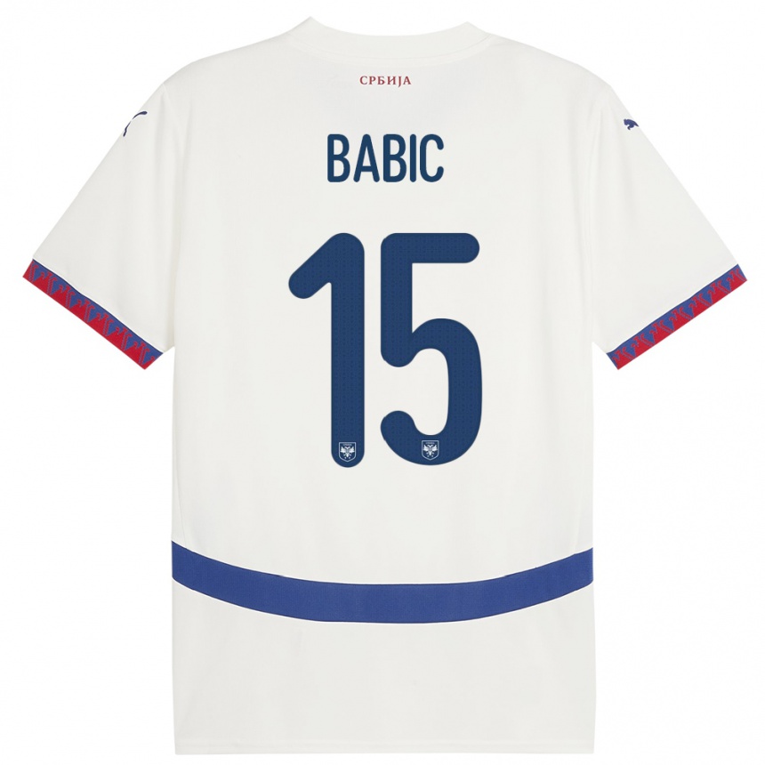 Niño Fútbol Camiseta Serbia Srdjan Babic #15 Blanco 2ª Equipación 24-26 Argentina