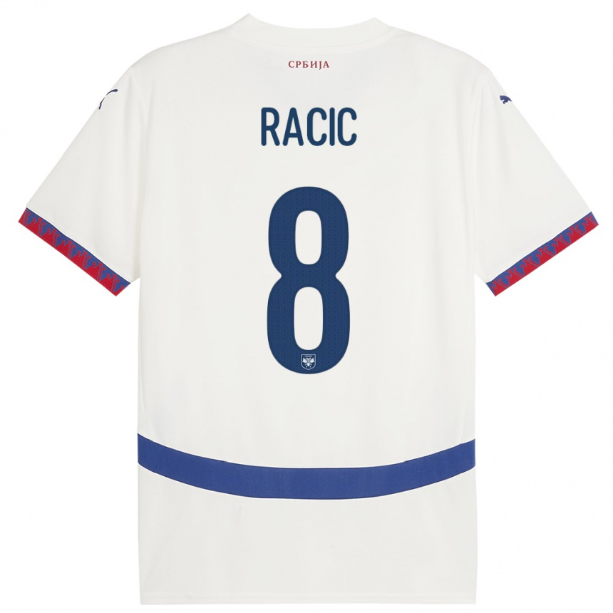 Niño Fútbol Camiseta Serbia Uros Racic #8 Blanco 2ª Equipación 24-26 Argentina