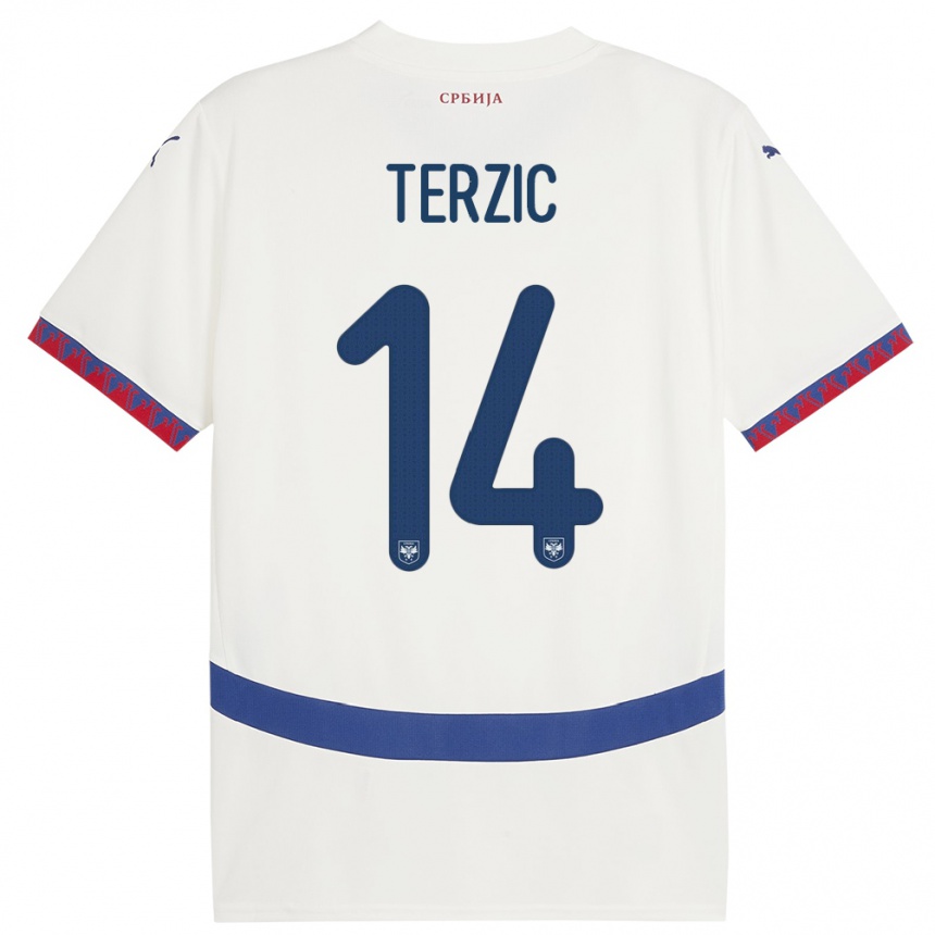 Niño Fútbol Camiseta Serbia Aleksa Terzic #14 Blanco 2ª Equipación 24-26 Argentina