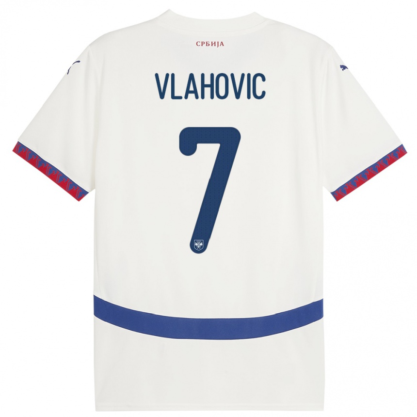 Niño Fútbol Camiseta Serbia Dusan Vlahovic #7 Blanco 2ª Equipación 24-26 Argentina