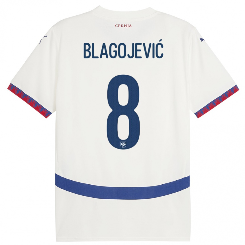 Niño Fútbol Camiseta Serbia Dina Blagojevic #8 Blanco 2ª Equipación 24-26 Argentina