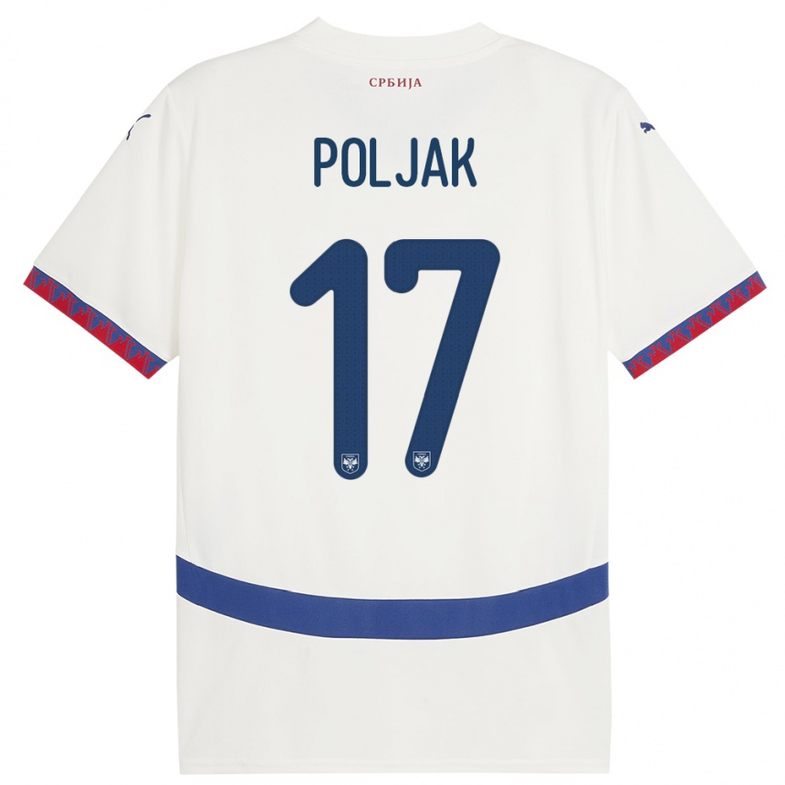 Niño Fútbol Camiseta Serbia Allegra Poljak #17 Blanco 2ª Equipación 24-26 Argentina