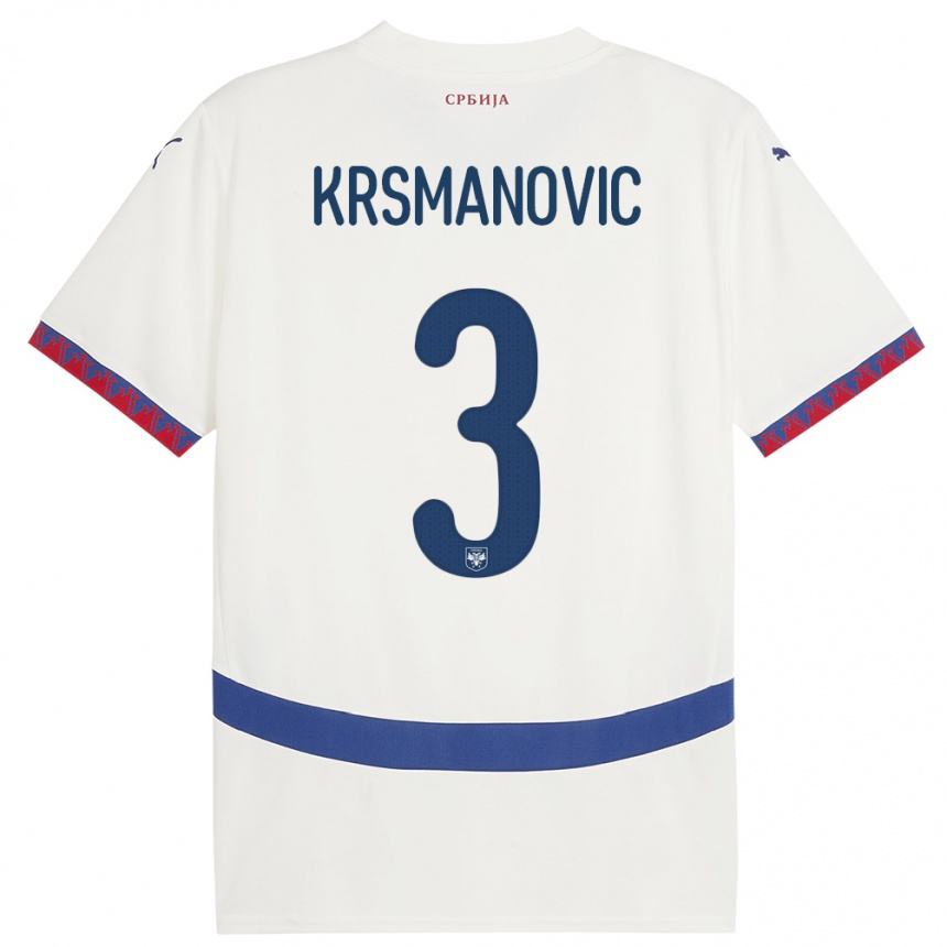 Niño Fútbol Camiseta Serbia Nemanja Krsmanovic #3 Blanco 2ª Equipación 24-26 Argentina