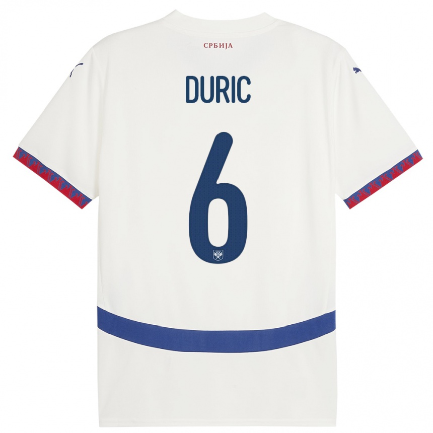 Niño Fútbol Camiseta Serbia Andrej Duric #6 Blanco 2ª Equipación 24-26 Argentina