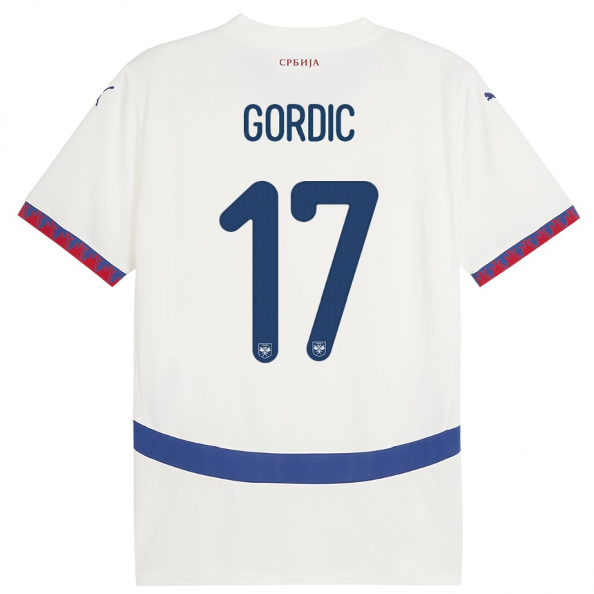 Niño Fútbol Camiseta Serbia Djordje Gordic #17 Blanco 2ª Equipación 24-26 Argentina