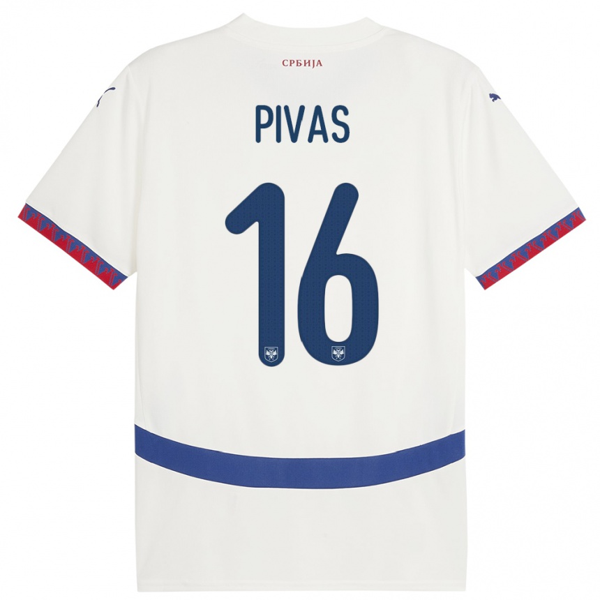 Niño Fútbol Camiseta Serbia Miodrag Pivas #16 Blanco 2ª Equipación 24-26 Argentina