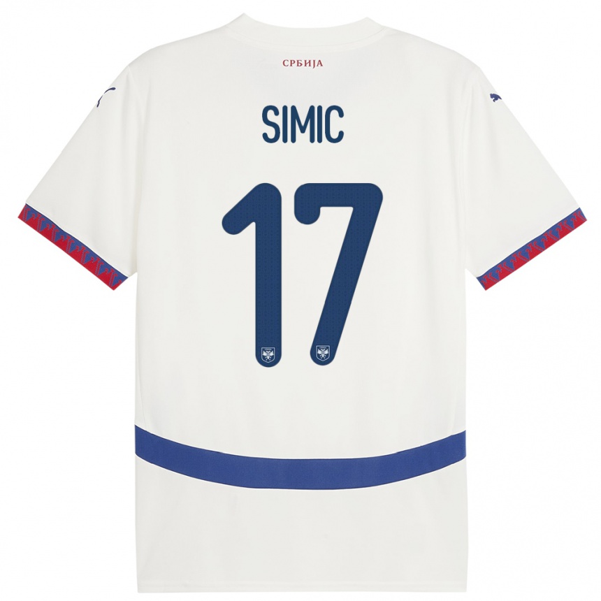 Niño Fútbol Camiseta Serbia Jan Carlo Simic #17 Blanco 2ª Equipación 24-26 Argentina