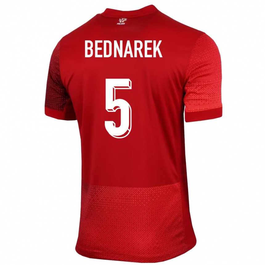 Niño Fútbol Camiseta Polonia Jan Bednarek #5 Rojo 2ª Equipación 24-26 Argentina