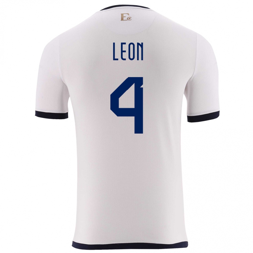 Niño Fútbol Camiseta Ecuador Fernando Leon #4 Blanco 2ª Equipación 24-26 Argentina