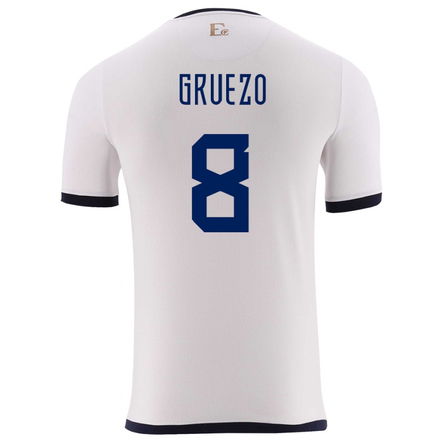 Niño Fútbol Camiseta Ecuador Carlos Gruezo #8 Blanco 2ª Equipación 24-26 Argentina