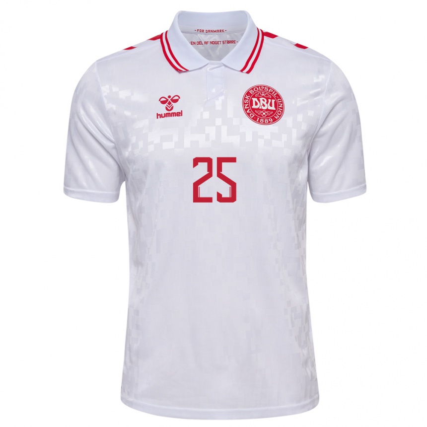 Niño Fútbol Camiseta Dinamarca Rasmus Kristensen #25 Blanco 2ª Equipación 24-26 Argentina